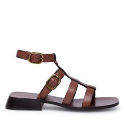 Sandały GINO ROSSI. Brązowe sandały Gino Rossi, bez wzorów, bez obcasa, na płaskiej podeszwie, bez zapięcia. Za 269.99 zł.