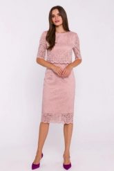 Elegancka ołówkowa dwuczęściowa sukienka koronkowa różowa. Czerwone sukienki Stylove, na imprezę, l, bez wzorów, z koronki, eleganckie, bez kołnierzyka, bez ramiączek, ołówkowe. Za 449.00 zł.