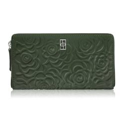 Ciemnozielony portfel damski skórzany z tłoczeniem kwiatowym RFID Paolo Peruzzi AL-13-GB. Zielone portfele PAOLO PERUZZI, bez wzorów, ze skóry. Za 89.00 zł.
