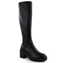 Kozaki damskie na klocku czarne Potocki SZ12533. Czarne kozaki POTOCKI, ze skóry ekologicznej, bez obcasa, bez zapięcia. Za 219.99 zł.