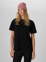 4F T-shirt loose z nadrukiem damski - czarny S. Czarne t-shirty 4f, m, bez wzorów, z bawełny, bez kołnierzyka, bez ramiączek. Za 79.99 zł.