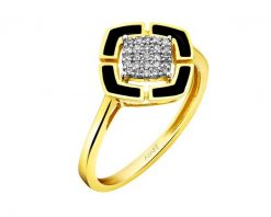 Pierścionek z żółtego złota z diamentami i emalią - 0,08 ct - próba 585. Żółte pierścionki Apart, z diamentem, złote. Za 2,590.00 zł.