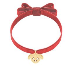 Bransoletka z pozłacanym Pieskiem na podwójnej czerwonej wstążce. Czerwone bransoletki Lilou, pozłacane. Za 138.00 zł.