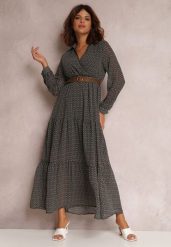 Czarna Sukienka Z Paskiem Agareope. Czarne sukienki Renee, l, bez wzorów, z tkaniny, bez kołnierzyka, bez ramiączek, maxi, kopertowe. Za 119.99 zł.