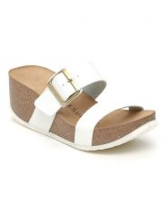 BACKSUN Klapki w kolorze białym na koturnie rozmiar: 39. Białe klapki Backsun, bez wzorów, z materiału, z otwartym noskiem, bez obcasa, na koturnie. Za 130.99 zł.