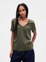 GAP Koszulka w kolorze khaki rozmiar: XS. Brązowe bluzki GAP, xs, bez wzorów, bez kołnierzyka, bez ramiączek. Za 43.88 zł.