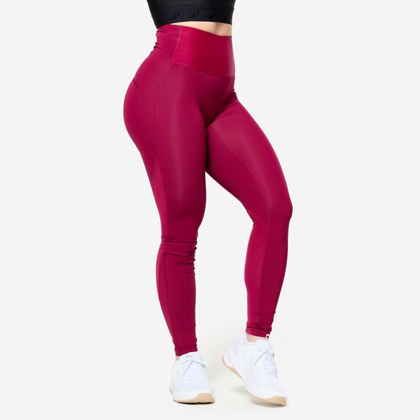 Legginsy fitness damskie Domyos. Czerwone legginsy DOMYOS, l, bez wzorów, z materiału, z podwyższonym stanem. Za 99.99 zł.
