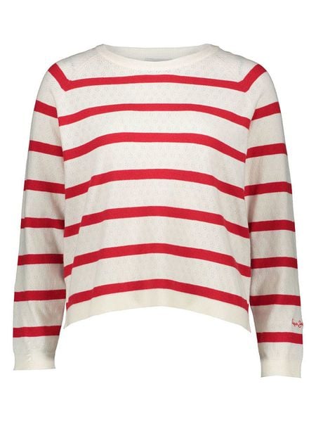 Pepe Jeans Sweter w kolorze biało-czerwonym rozmiar: S. Białe swetry Pepe Jeans, s, bez wzorów, z jeansu, bez ramiączek. Za 118.45 zł.