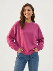 Bluza crewneck basic - różowy. Czerwone bluzy Sinsay, l, bez wzorów, bez kaptura. Za 35.99 zł.