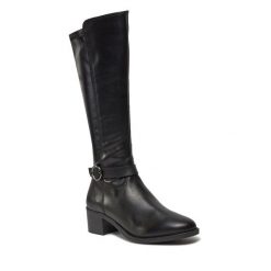 Kozaki Tamaris. Czarne kozaki Tamaris, bez obcasa, na słupku, bez zapięcia. Za 549.99 zł.