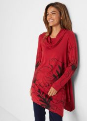 Długi shirt z golfem. Czerwone golfy bonprix, bez wzorów, bez ramiączek. Za 129.99 zł.