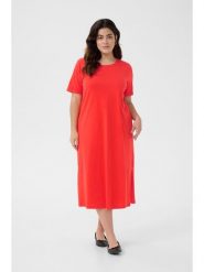 KAFFE curve Sukienka w kolorze czerwonym rozmiar: M. Czerwone sukienki KAFFE curve, m, bez wzorów, z bawełny, bez kołnierzyka, bez ramiączek, midi. Za 78.99 zł.