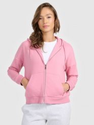 4F Bluza dresowa rozpinana z kapturem damska - różowy L. Czerwone bluzy 4f, l, bez wzorów, z bawełny, z kapturem. Za 169.99 zł.