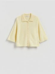 Kardigan z dodatkiem wełny z alpaki - jasnożółty. Żółte kardigany Reserved, l, bez wzorów, z dzianiny. Za 149.99 zł.