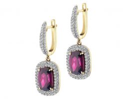 Kolczyki z żółtego złota z brylantami i rodolitami - próba 585. Żółte kolczyki Apart, z brylantem, złote. Za 12,990.00 zł.