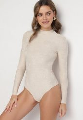 Beżowe Body z Wiskozą ze Stójką i Tłoczonym Wzorem Ravistea. Brązowe body Born2be, m, bez wzorów, z jeansu. Za 99.99 zł.