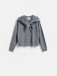 Wełniany kardigan z chustą - szary. Szare kardigany Reserved, l, bez wzorów, z wełny. Za 259.99 zł.
