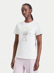 Guess T-Shirt V6BI28 K9360 Kremowy Regular Fit. Białe t-shirty Guess, s, z aplikacjami, z bawełny, bez kołnierzyka, bez ramiączek. Za 234.99 zł.