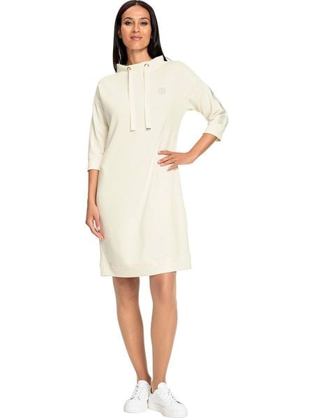 Heine Sukienka w kolorze kremowym rozmiar: 38. Brązowe sukienki Heine, na co dzień, bez wzorów, bez kołnierzyka, bez ramiączek, midi, proste. Za 87.19 zł.