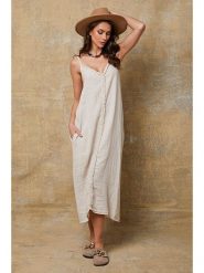 Joséfine Lniana sukienka "Louisa" w kolorze beżowym rozmiar: XL. Brązowe sukienki Joséfine, xl, bez wzorów, ze lnu, bez kołnierzyka, bez ramiączek, maxi. Za 152.99 zł.