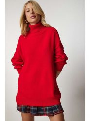 Happiness Istanbul Sweter w kolorze czerwonym rozmiar: onesize. Czerwone golfy Happiness Istanbul, bez wzorów, ze splotem, bez ramiączek. Za 86.37 zł.