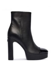 Guess Botki FLFRNT LEA10 Czarny. Czarne botki Guess, z aplikacjami, ze skóry, bez obcasa, na słupku, bez zapięcia. Za 1,139.00 zł.