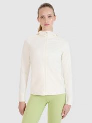 4F Bluza treningowa regular szybkoschnąca damska - biała XL. Białe bluzy 4f, xl, bez wzorów, z dzianiny, z kapturem. W wyprzedaży za 139.99 zł.