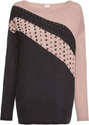 Sweter oversize z aplikacją. Czarne swetry bonprix, z aplikacjami, bez ramiączek. Za 134.99 zł.