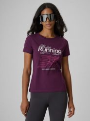 4F T-shirt slim z nadrukiem damski - fioletowy M. Fioletowe t-shirty 4f, m, bez wzorów, z bawełny, bez kołnierzyka, bez ramiączek. Za 59.99 zł.