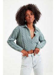 Trendyol Kardigan w kolorze miętowym rozmiar: L. Niebieskie kardigany Trendyol, l, bez wzorów, ze splotem. Za 73.99 zł.