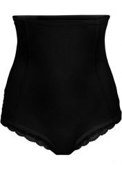Figi panty shape z koronkową wstawką, silny stopień modelowania sylwetki. Czarne figi bonprix, bez wzorów, z koronki. Za 77.99 zł.