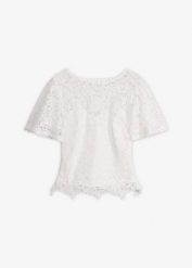 Bluzka koronkowa. Białe bluzki bonprix, bez wzorów, z koronki, bez kołnierzyka, bez ramiączek. Za 149.99 zł.