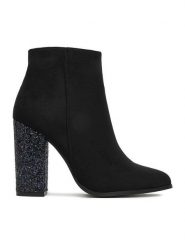 DeeZee Botki BM-9075-1 Czarny. Czarne botki DeeZee, bez wzorów, z materiału, bez obcasa, na słupku, bez zapięcia. Za 199.99 zł.