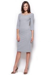 Midi Sukienka z Rękawem 3/4- Szara. Szare sukienki Figl, l, bez wzorów, z bawełny, bez kołnierzyka, bez ramiączek, midi. Za 239.00 zł.