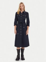 Morgan Sukienka jeansowa 252-RJEANA Granatowy Regular Fit. Niebieskie sukienki Morgan, bez wzorów, z bawełny, bez kołnierzyka, bez ramiączek, koszulowe. Za 489.99 zł.
