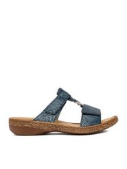 Rieker Klapki CEO-628P9-14 Granatowy. Niebieskie klapki Rieker, bez wzorów, ze skóry, bez obcasa. Za 289.99 zł.