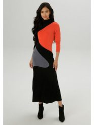 Aniston Sukienka w kolorze czarno-pomarańczowo-szarym rozmiar: 36. Czarne sukienki Aniston, bez wzorów, bez kołnierzyka, bez ramiączek, maxi. Za 95.99 zł.