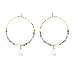 Kolczyki koła ze złotymi japońskimi koralikami Miyuki i zawieszkami Pearls. Żółte kolczyki Lilou, z perłą, pozłacane. Za 347.00 zł.