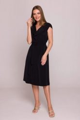 Elegancka sukienka rozkloszowana z krótkim rękawem czarna. Czarne sukienki Stylove, na co dzień, l, bez wzorów, z materiału, eleganckie, bez kołnierzyka, bez ramiączek, midi, proste. Za 339.00 zł.