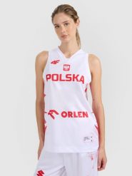 4F Koszulka reprezentacyjna z możliwością personalizacji damska 4F x PZKOSZ - biała S. Białe koszulki sportowe 4f, bez wzorów, z materiału, bez ramiączek, do koszykówki. Za 219.99 zł.