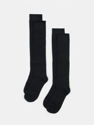 Prążkowane podkolanówki z bawełną 2 pack - czarny. Czarne skarpety Sinsay, bez wzorów, z bawełny. Za 12.99 zł.