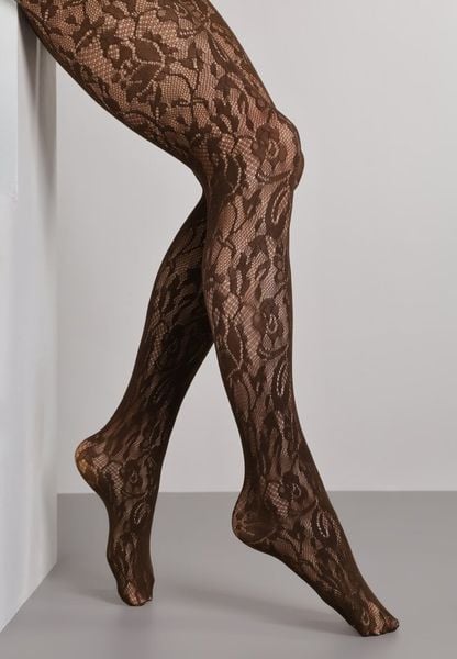 Brązowe Rajstopy Koronkowe w Eleganckim Stylu Fihanoriel. Brązowe rajstopy i pończochy Renee, m, bez wzorów, z koronki. Za 24.99 zł.