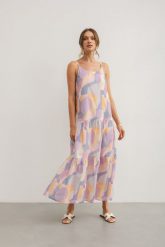 SUKIENKA ELIF KOLOROWA XS - Flawless. Sukienki Flawless, na co dzień, na lato, s, bez wzorów, z bawełny, eleganckie, bez kołnierzyka, bez ramiączek, maxi, proste. Za 177.00 zł.