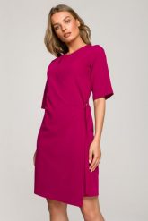 Sukienka elegancka z podwójnym przodem z klamrą klasyczna fioletowa. Fioletowe sukienki Sukienki.shop, do pracy, l, bez wzorów, biznesowe, bez kołnierzyka, bez ramiączek, kopertowe. Za 289.00 zł.