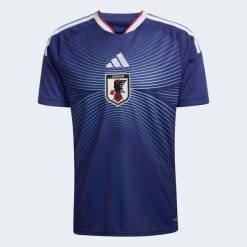 Koszulka piłkarska ADIDAS Japonia domowa. Niebieskie bluzki Adidas, l, bez wzorów, z dzianiny, sportowe, bez kołnierzyka, bez ramiączek. Za 449.98 zł.