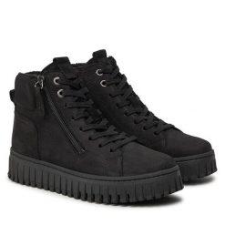 Botki Tamaris. Czarne botki Tamaris, bez wzorów, bez obcasa, na płaskiej podeszwie, bez zapięcia. Za 529.99 zł.