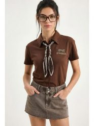 Bianco Lucci Koszulka polo w kolorze brązowym rozmiar: S. Brązowe koszulki polo Bianco Lucci, s, z aplikacjami, bez kołnierzyka, bez ramiączek. Za 85.95 zł.