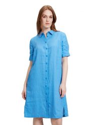 BETTY & CO Lniana sukienka w kolorze niebieskim rozmiar: 44. Niebieskie sukienki Betty & Co, bez wzorów, ze lnu, bez kołnierzyka, bez ramiączek, midi. Za 109.78 zł.