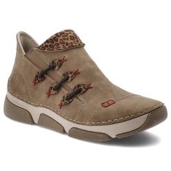 Botki damskie Rieker, antistress na płaskiej podeszwie w panterkę zapinane na suwak i ocieplane, beżowe, 45983-64. Brązowe botki Rieker, bez wzorów, z syntetyku, bez obcasa, na płaskiej podeszwie, bez zapięcia. Za 279.00 zł.