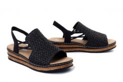 RIEKER 62941-00 black, sandały damskie. Czarne sandały Rieker, bez wzorów, bez obcasa, bez zapięcia. Za 319.90 zł.